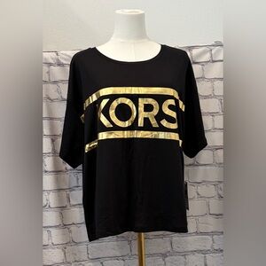 Michael Kors Size :2X Women Black Short-Sleeve Tee/ Metallic Gold KORS Graphic